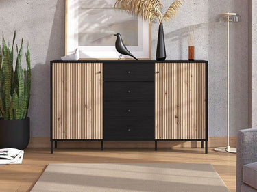 Clifton Slatted Artisan Oak Effect and Black Sideboard: Modern Storage Cabinet - UK Luxury Furniture